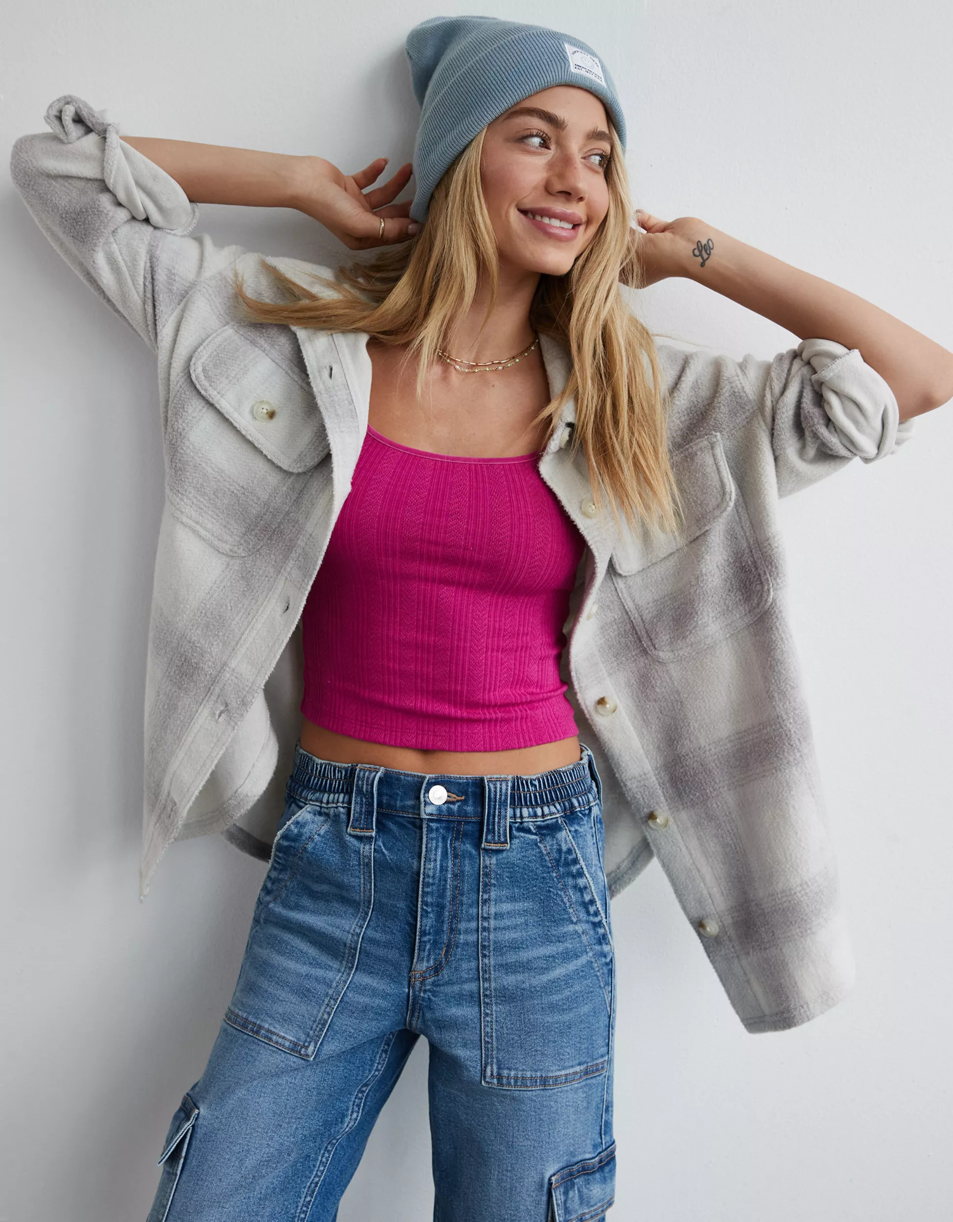 AE Oversized Plaid Fleece & Love Shacket | American Eagle Outfitters (US & CA)