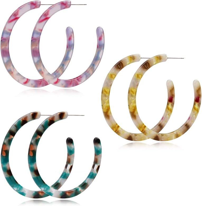 JSJOY Lightweight Resin Acrylic Hoop Earrings,Bohemian Small Resin Statement Earrings,Acrylic Ear... | Amazon (US)
