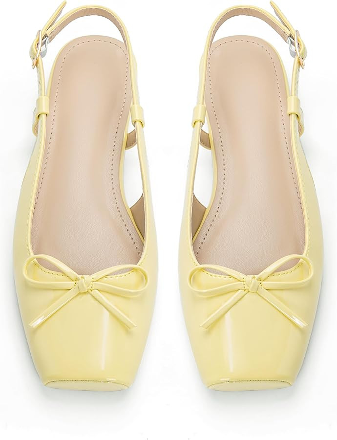Women's Ballet Flats Slingbacks Square Toe Bow Knit Dressy Flat Shoes with Ankle Buckles Satin | Amazon (US)
