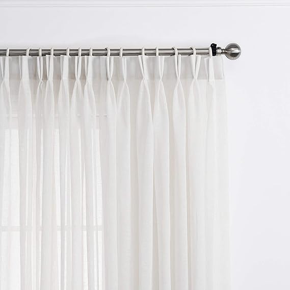 LANTIME Semi Sheer Curtains 96 inches Long, Faux Linen Double Pleated Window Sheer Curtains Panel... | Amazon (US)