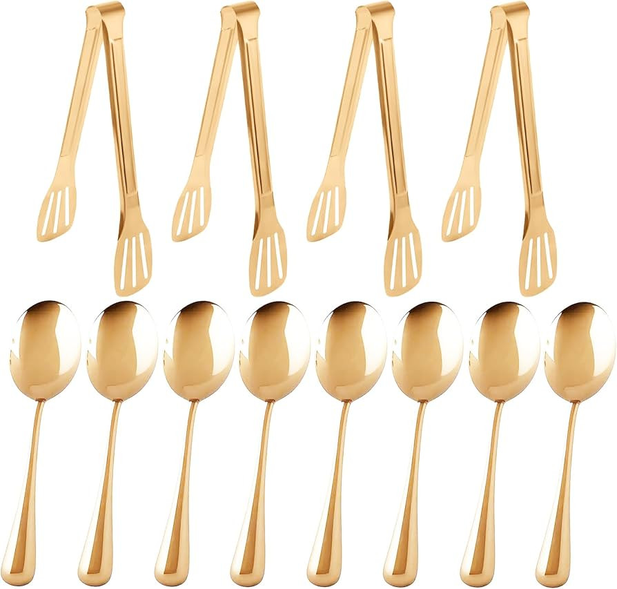 12PCS Stainless Steel Serving Utensils Sets,8 Large Serving Spoons,4 Serving Tongs,Gold Serving U... | Amazon (US)