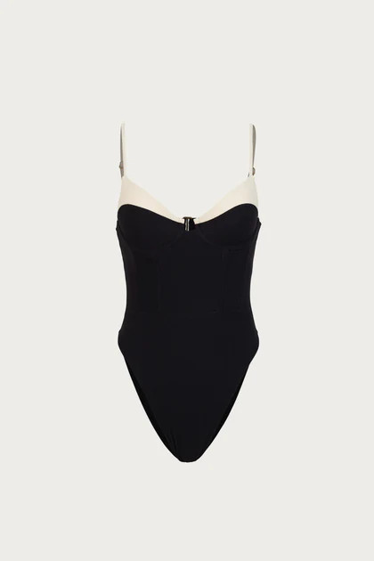 Double Layer Corset One Piece (Faux Suede Black/Cream) | SAME