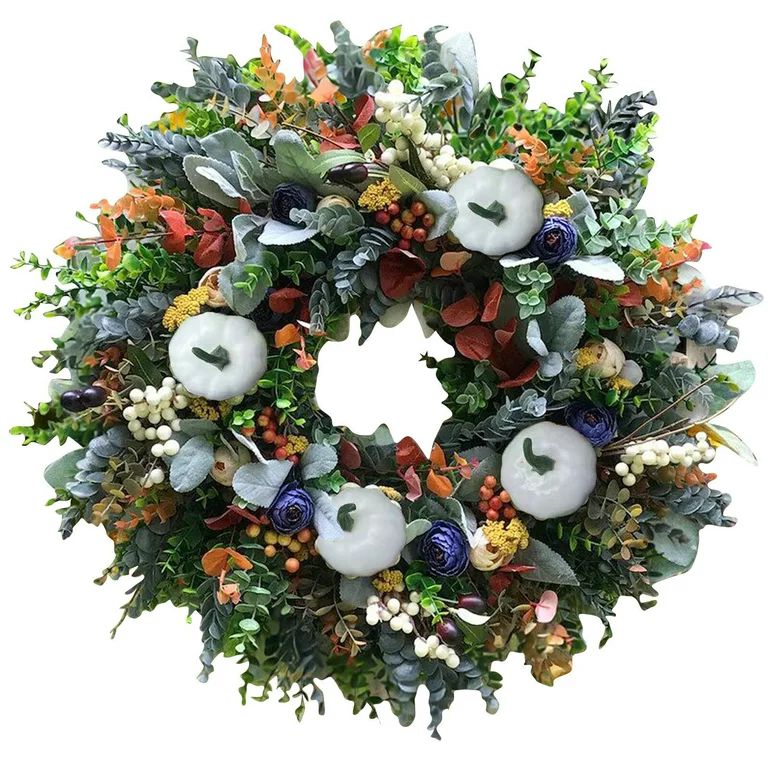 White Pumpkins Ranunculus Wreath Thanksgiving Autumn Wreath Artificial Flower Decoration Fall Far... | Walmart (US)