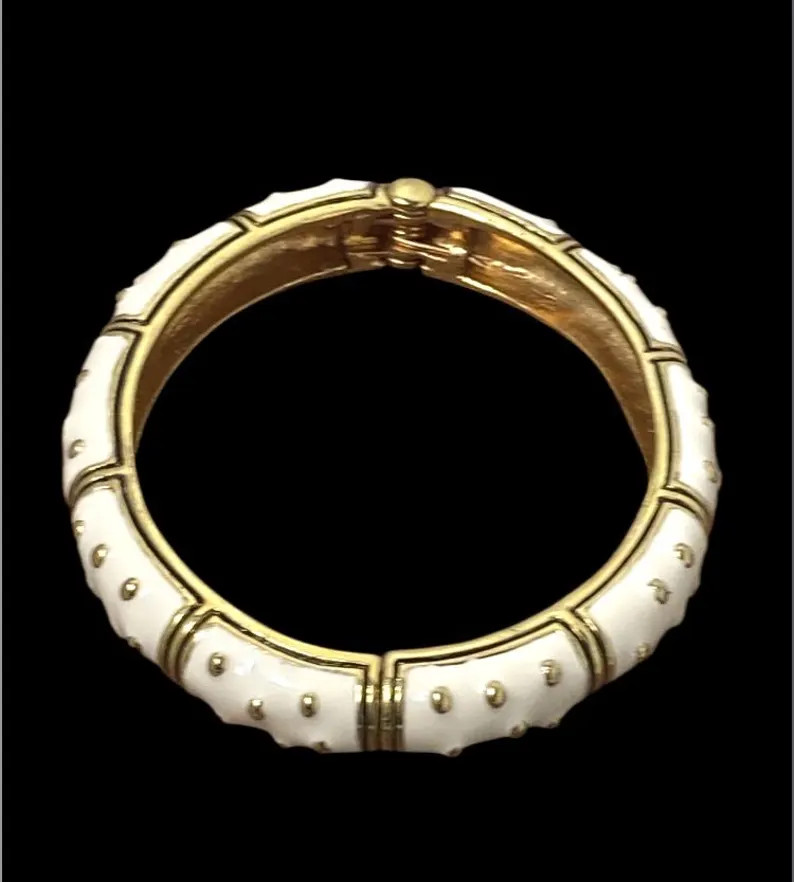 Vintage White Enamel Gold-tone Hinged Bangle Bracelet - Etsy | Etsy (Global)