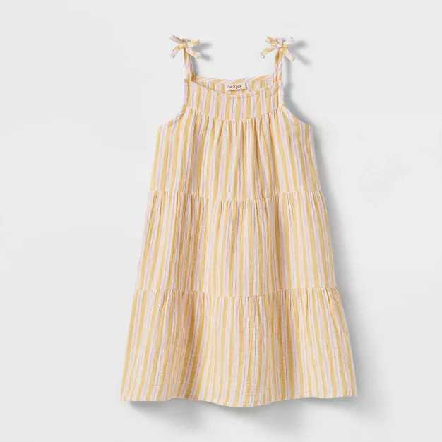 Girls' Striped Sleeveless Tiered Dress - Cat & Jack™ Yellow | Target
