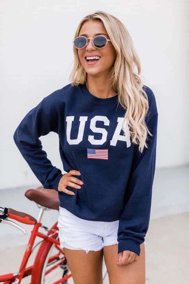 Athletic USA Flag Navy Sweatshirt | Pink Lily