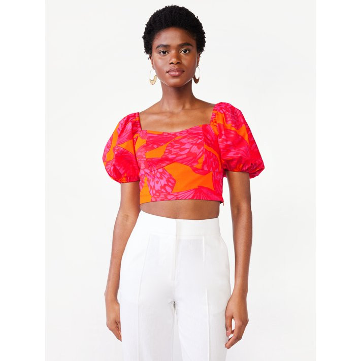 Scoop Women's Puff Sleeve Crop Top | Walmart (US)