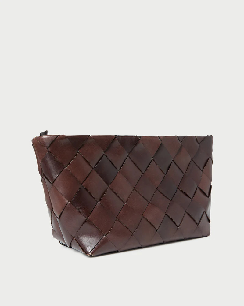 Melina Chocolate Woven Leather Clutch | Loeffler Randall