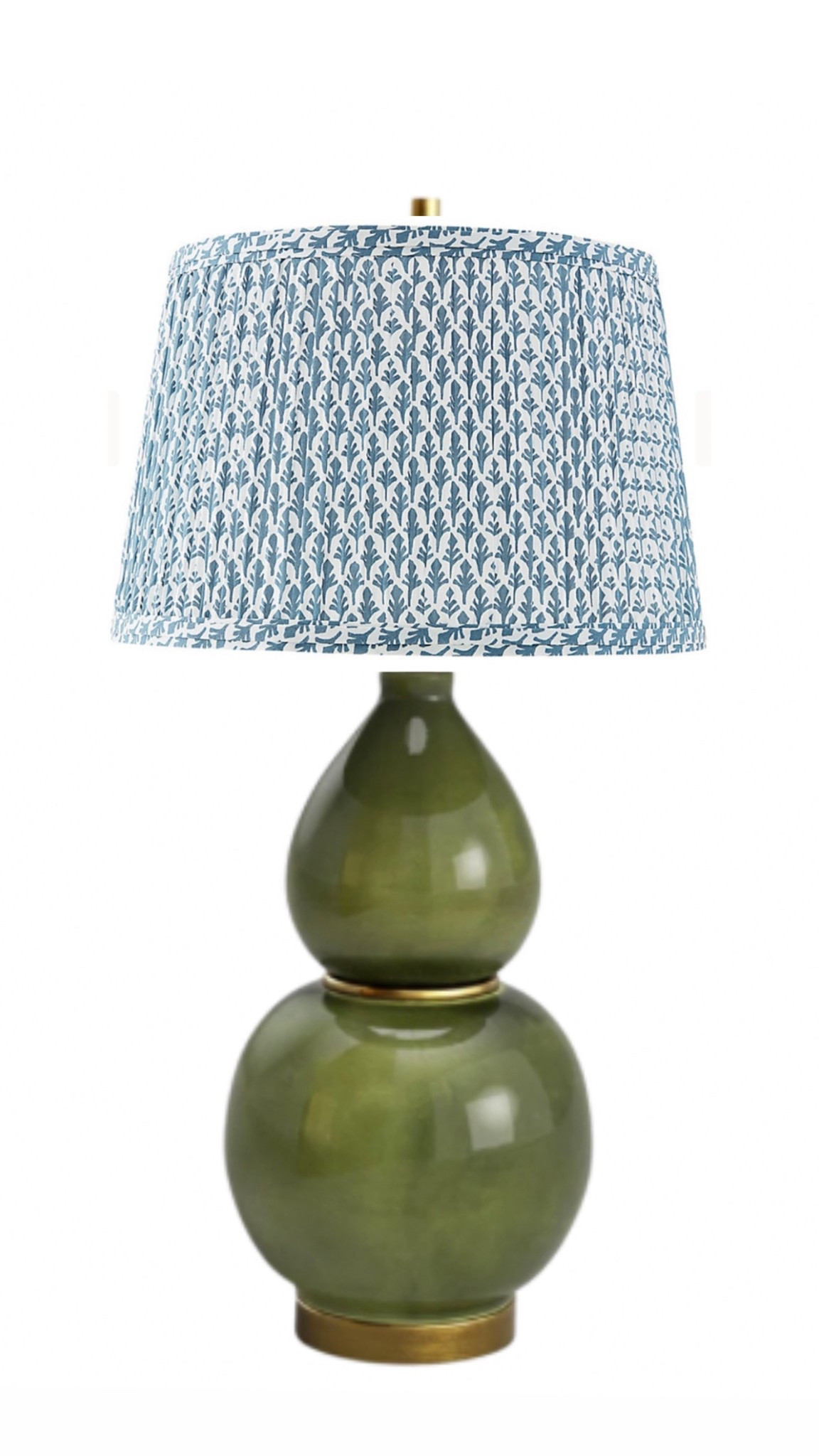 Designer inspired lamp and lampshade — get the look with this rich green gourd table lamp and pleated blue lampshade from Ballard 

#LTKHome