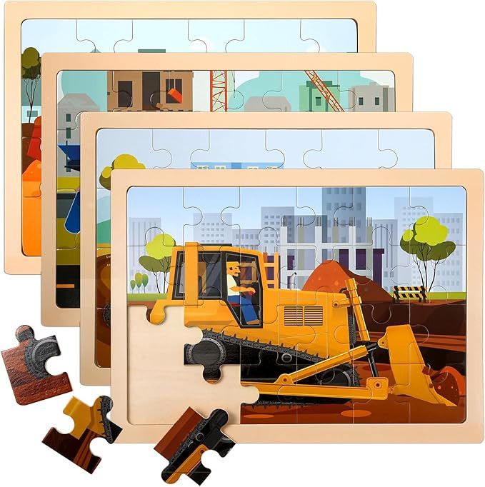Wooden Vehicle Puzzles for Kids Age 3 4 5 Year Old, 4 Pack 24 Pcs Montessori Toddler Jigsaw Puzzl... | Amazon (US)