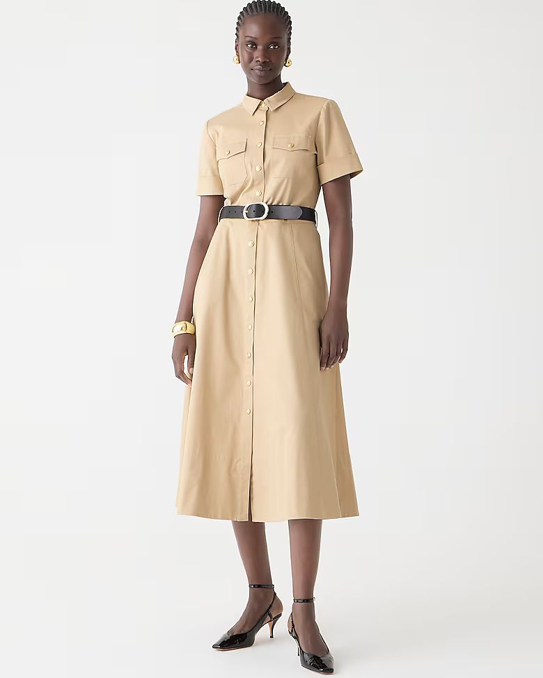 Tie-waist shirtdress in stretch twill | J. Crew US