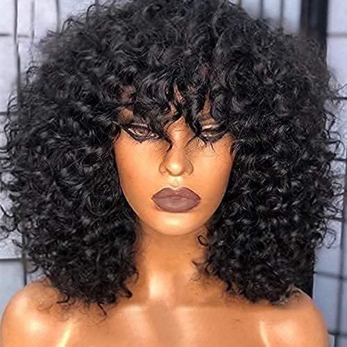 200 Density Scalp Top Curly Full Machine Made Human Hair Wigs with Bangs Remy Brazilian Short Cur... | Amazon (US)