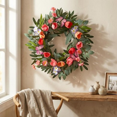 Spring Wreaths for Front Door, 20 Inch Tulip Wreath with Colorful Blooms, Eucalyptus Leaves | Target