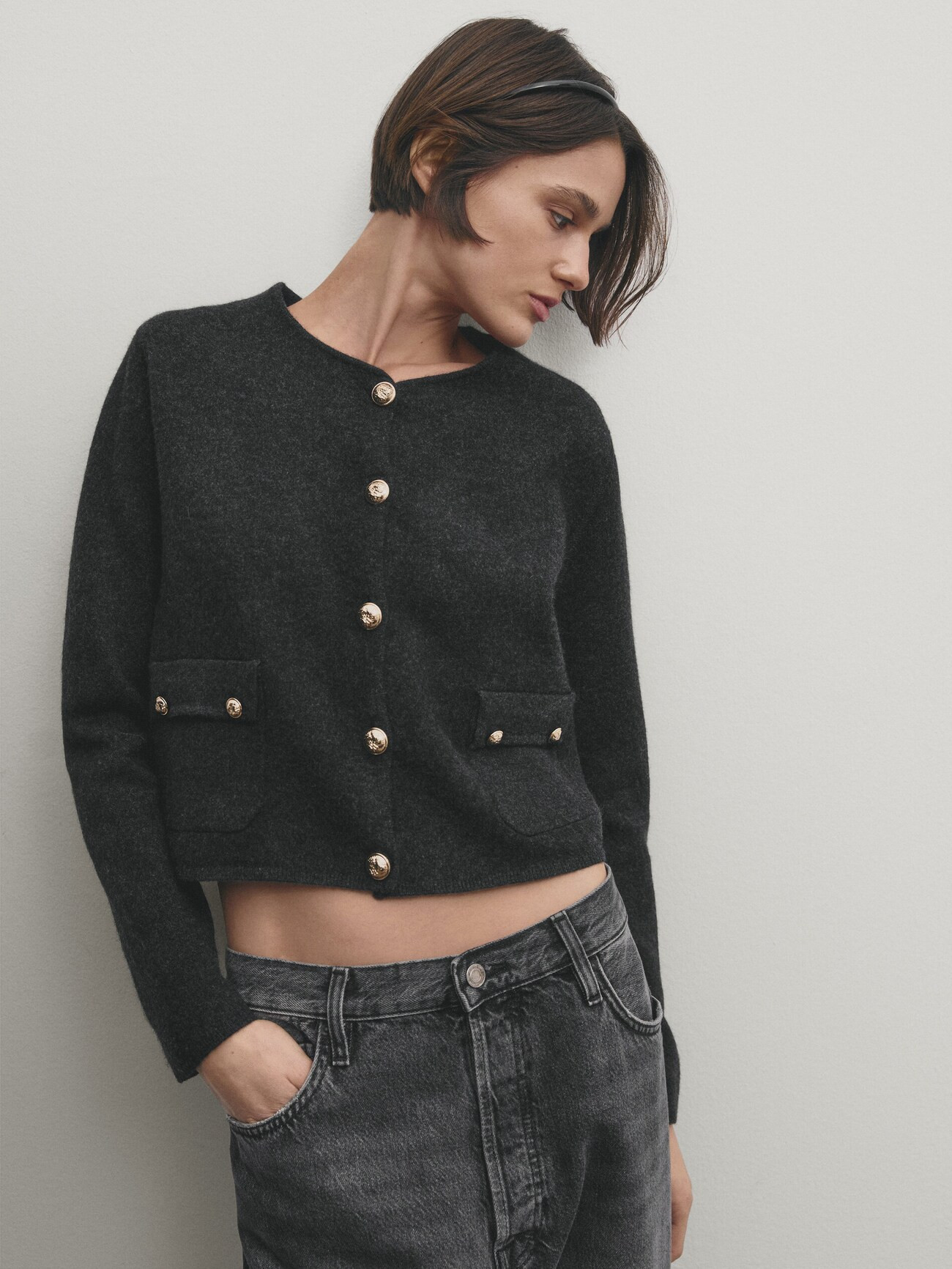 Felted wool knit cardigan with buttons | Massimo Dutti US