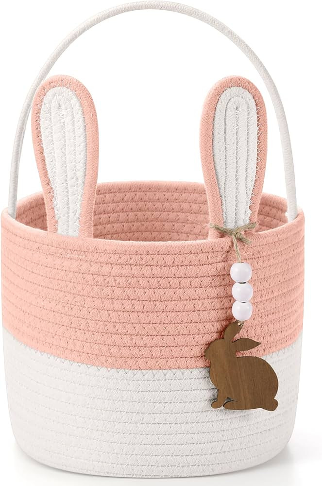 Easter Basket for Kids, Easter Bunny Basket with Name Tag Detachable Rabbit Ear Rustic Woven Gift... | Amazon (US)