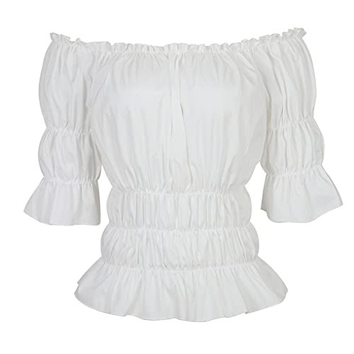 Pirate Shirt Women White Renaissance Blouse Off Shoulder Medieval Top Smocked Puff Sleeve Peasant Top X-Large | Amazon (US)