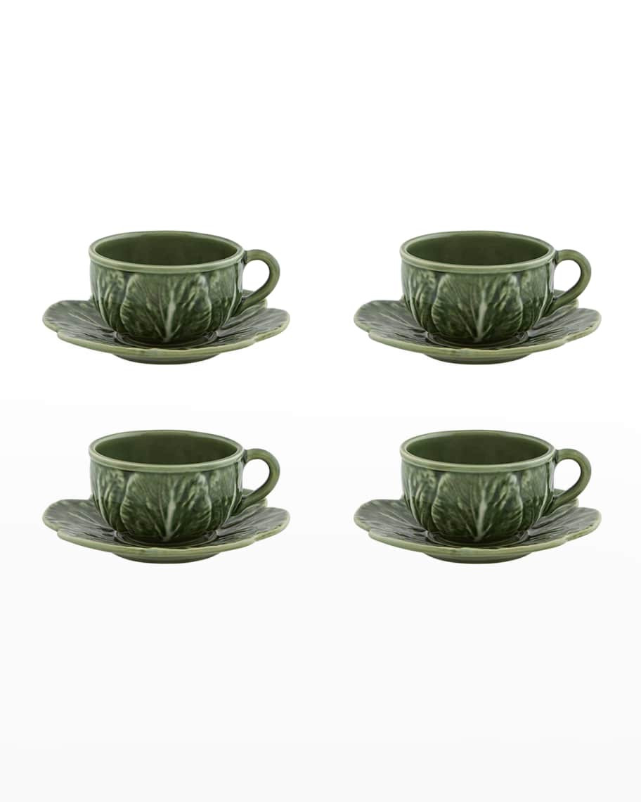 Cabbage Teacup & Saucers, Green - Set of 4 | Neiman Marcus