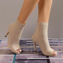 Women Minimalist Sandal Boots, Fabric Stiletto Heeled Elegant Boots | SHEIN