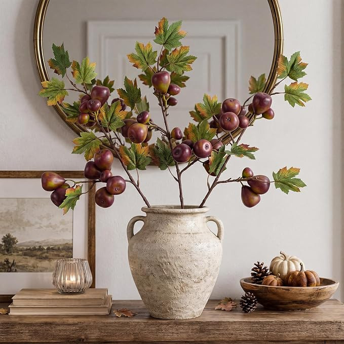 3 Pcs Fall Stems Faux Fig Branches for Vase 22.8 Inch Artificial Fiddle Leaf Fig Stems Fake Fruit... | Amazon (US)