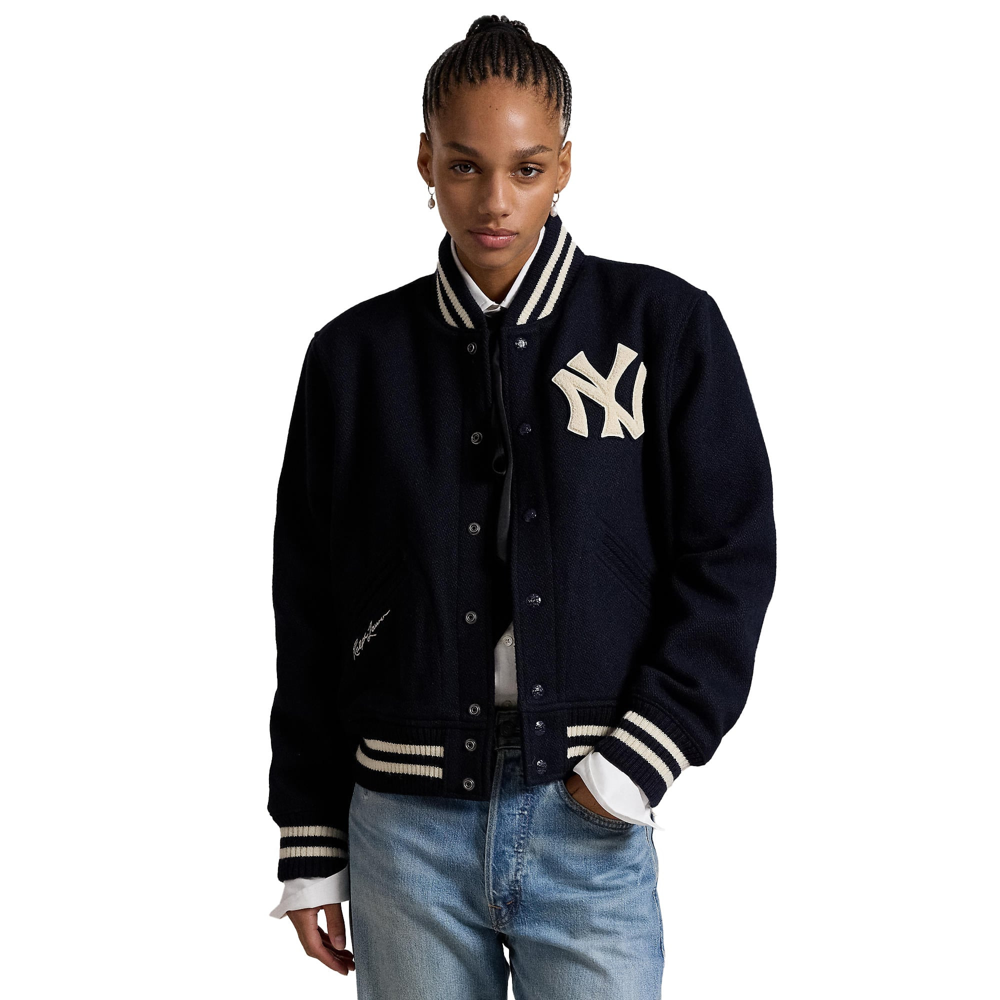 Women's New York Yankees  Polo Ralph Lauren Navy Full-Snap Bomber Jacket | MLB Shop
