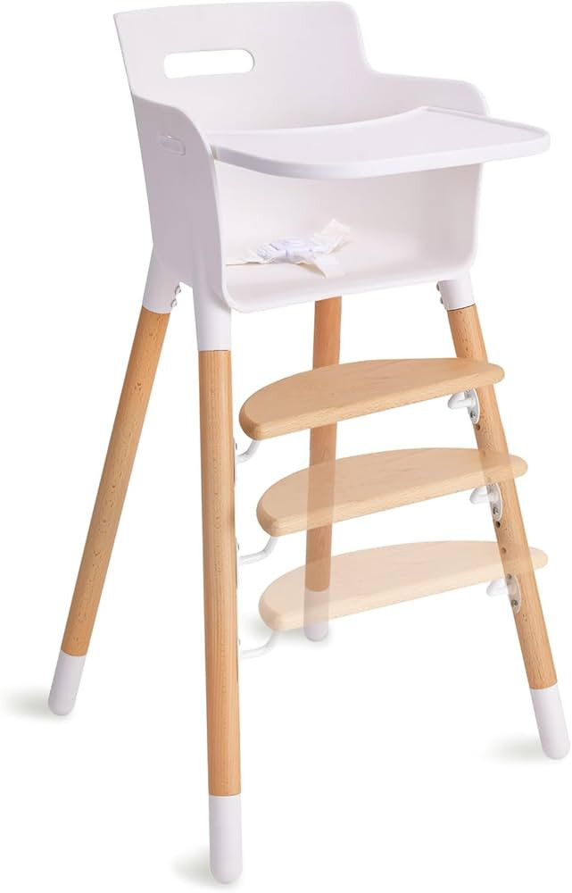 Baby High Chair, Wooden High Chairs for Babies & Toddlers, Highchair with Adjustable Footrest, So... | Amazon (US)