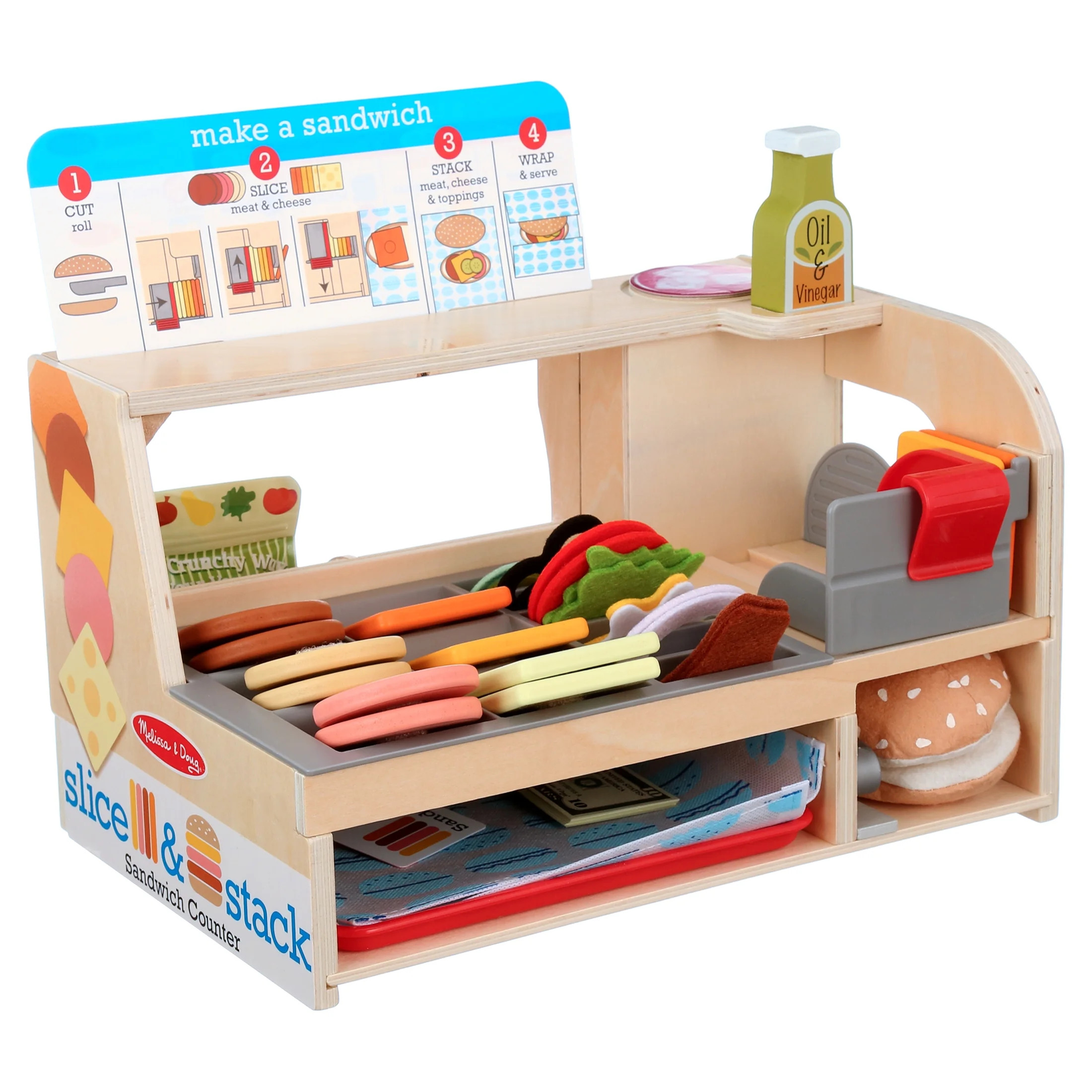 Melissa & Doug Wooden Slice & Stack Sandwich Counter with Deli Slicer – 56-Pieces - FSC Certifi... | Walmart (US)