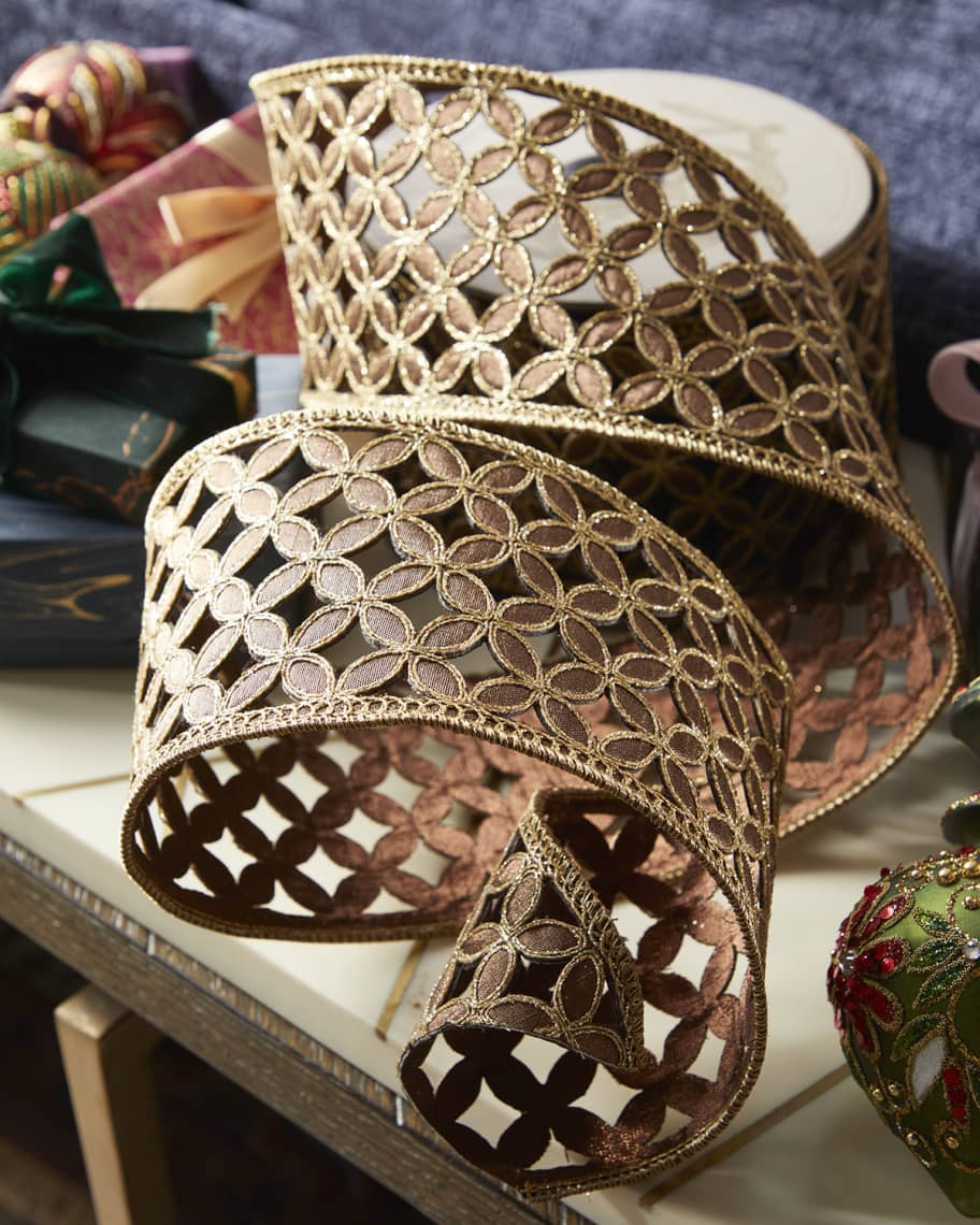 D. Stevens Metallic Floral Cut-Out Ribbon, 4"W x 10 Yards | Neiman Marcus