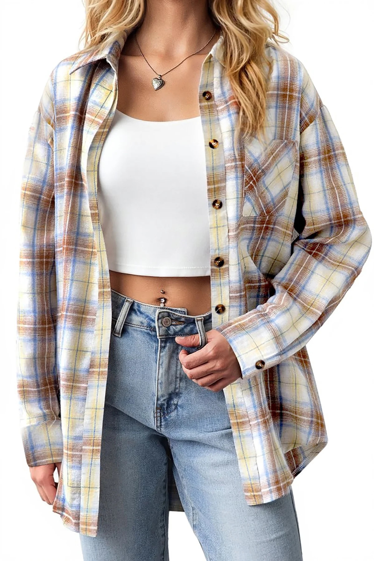 Fantaslook Plaid Shirts for Women Button Down Flannel Shirts Casual Loose Long Sleeve Blouses Top... | Walmart (US)