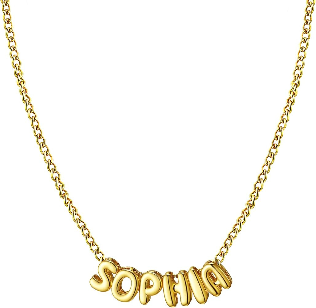 Ldurian Personalized Bubble Name Necklace, Tiny Name Plate Pendant Necklace, 14K Gold Plated Char... | Amazon (US)
