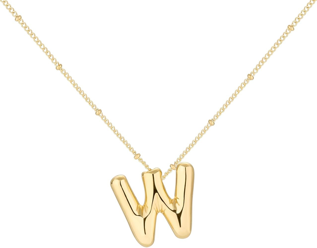 Bubble Initial Necklace Balloon Letter Necklaces for Women, 14K Gold Plated Dainty Pendant Chunky... | Amazon (US)