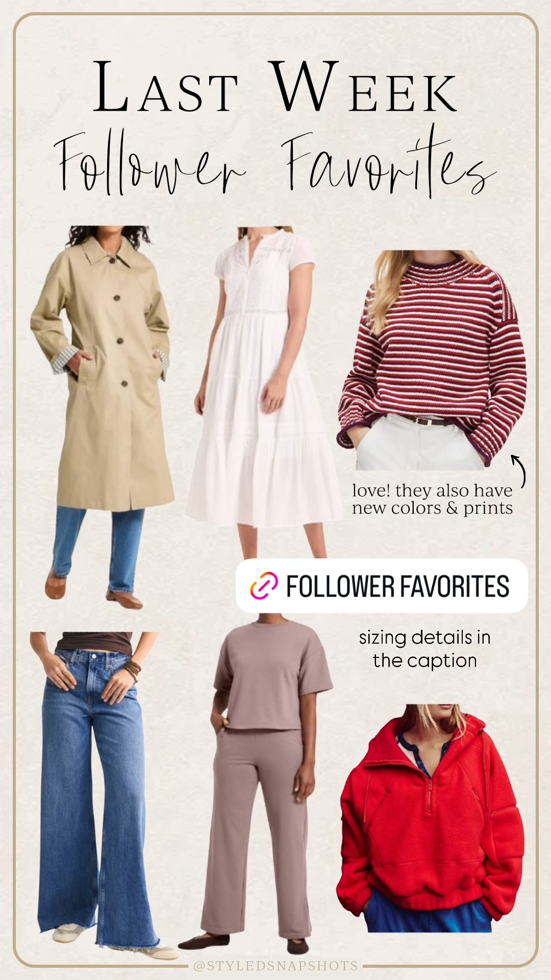 Last week follower favorites ✨
1. Target trench coat - designer look for less. The quality and details are so good. It does run oversized! I’m 5’5 and needed the XS 
2. Target dress looks much better in person than it does online. I took an XS and its fully lined. I wore nude undergarments and was fine. I also removed the liner to wear it as a coverup
3. Jcrew Rollneck sweater - 100% cotton and so many color options. I went size small, tts, and it fits like the model 
4. A&F wide leg jeans are so comfy. I went tts, 26R
5. Matching set under $35. Super comfy and comes in a few colors. I went size small 
6. Cozy hooded fleece and love the red color. I wear a small 