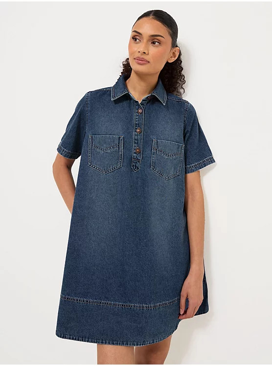 Mid Wash A Line Denim Shirt Dress | George