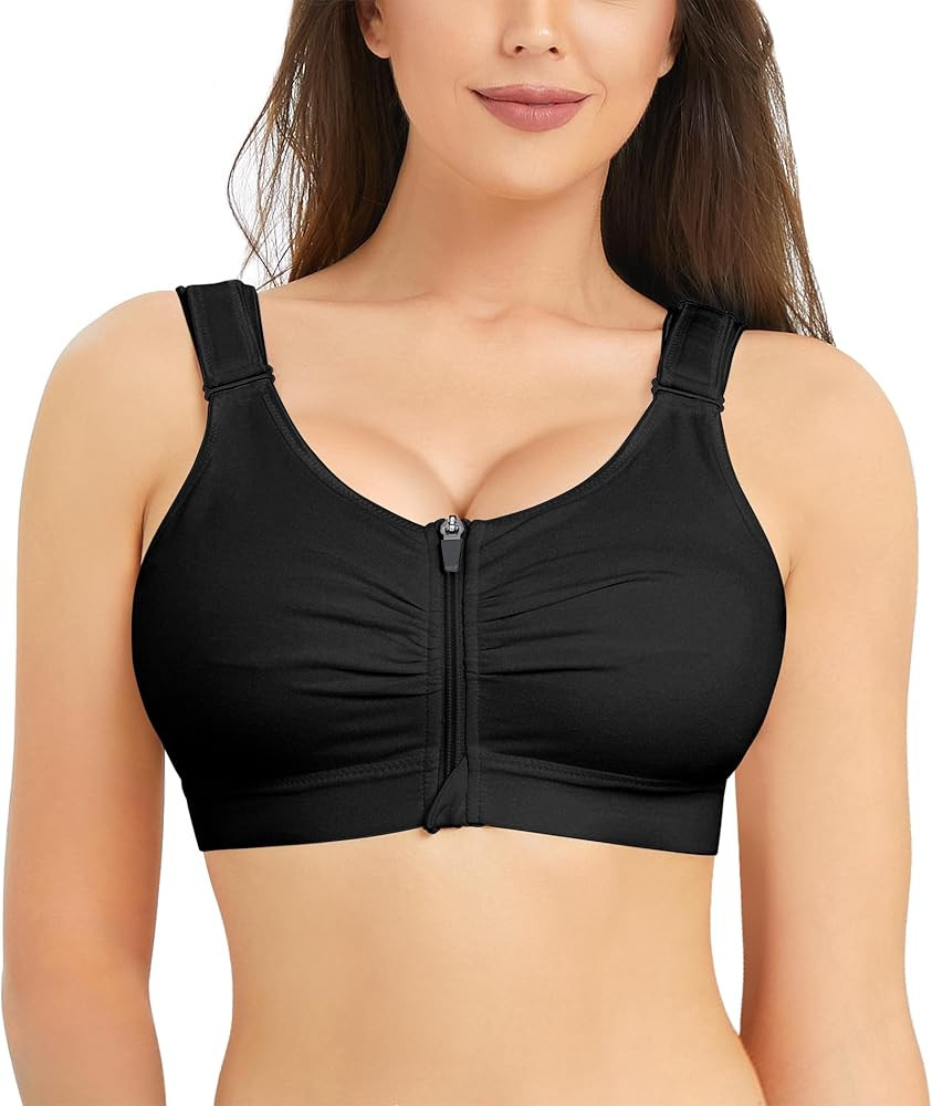 BRABIC Zip Front Closure Everyday Bra for Women Post Surgery Compression Support with Adjustable ... | Amazon (US)