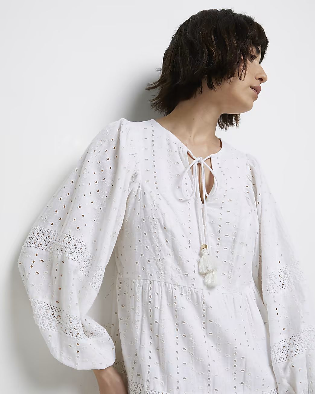 White broderie smock maxi dress | River Island (UK & IE)