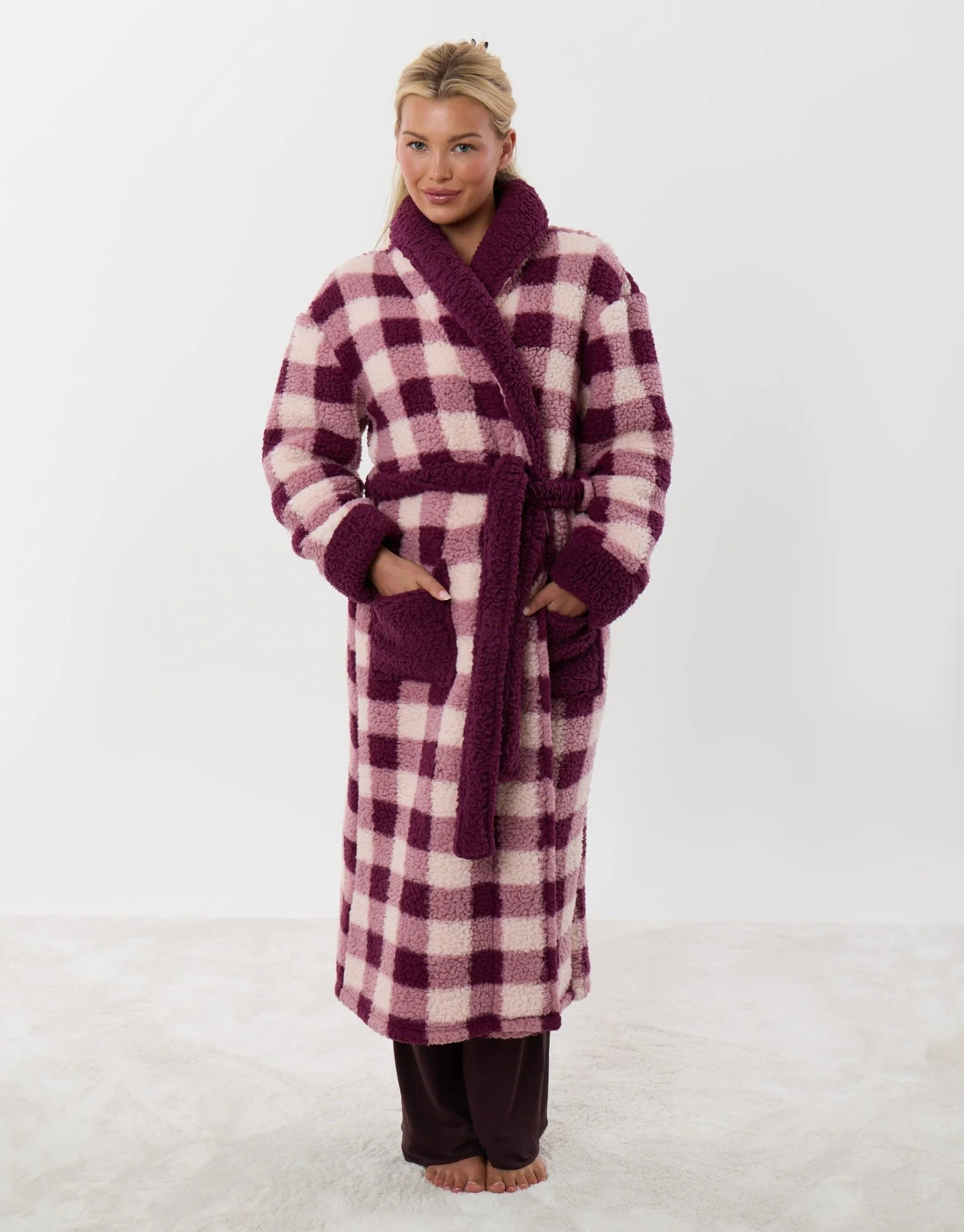 The Ultimate Borg Dressing Gown in Plum Check | Threadbare UK