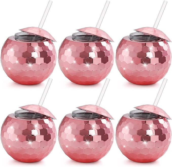 Nicunom 6 Pack Disco Ball Cups with Lids & Straws, 19 Oz Rose Gold Pink Disco Ball Tumbler Disco ... | Amazon (US)