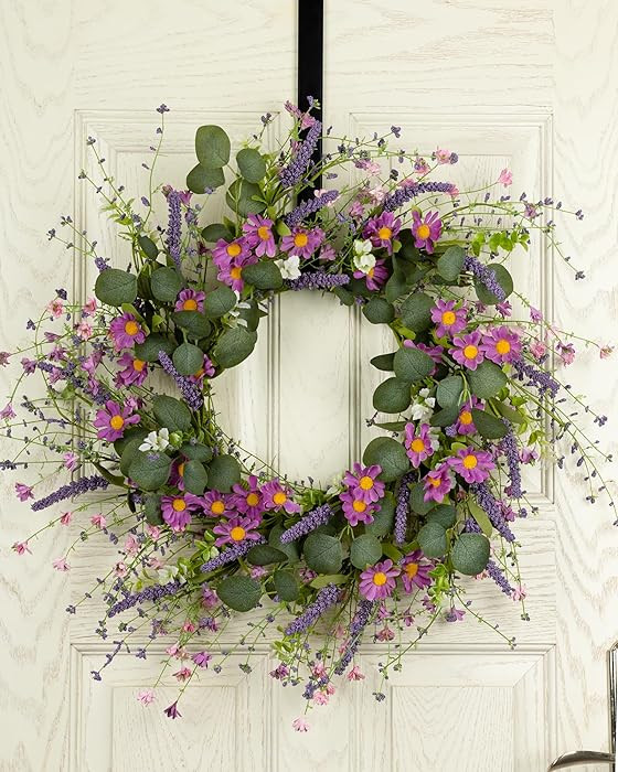 26'' Spring Flower Wreaths for Front Door Easter Artificial Green Eucalyptus Lavender Purple Dais... | Amazon (US)
