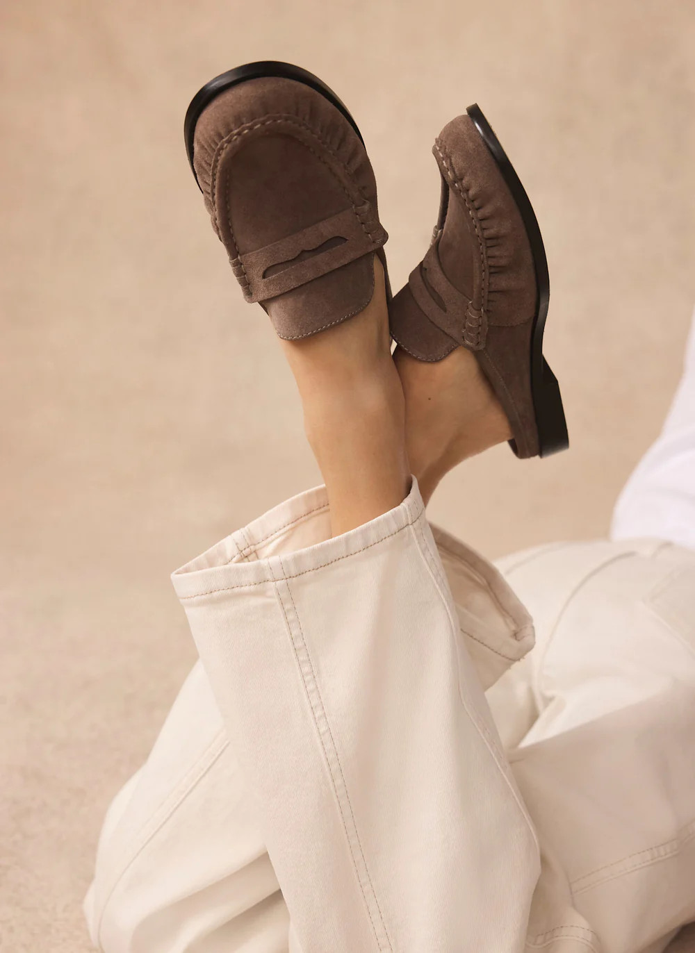 Lyla Grey Suede Backless Loafers | Mint Velvet
