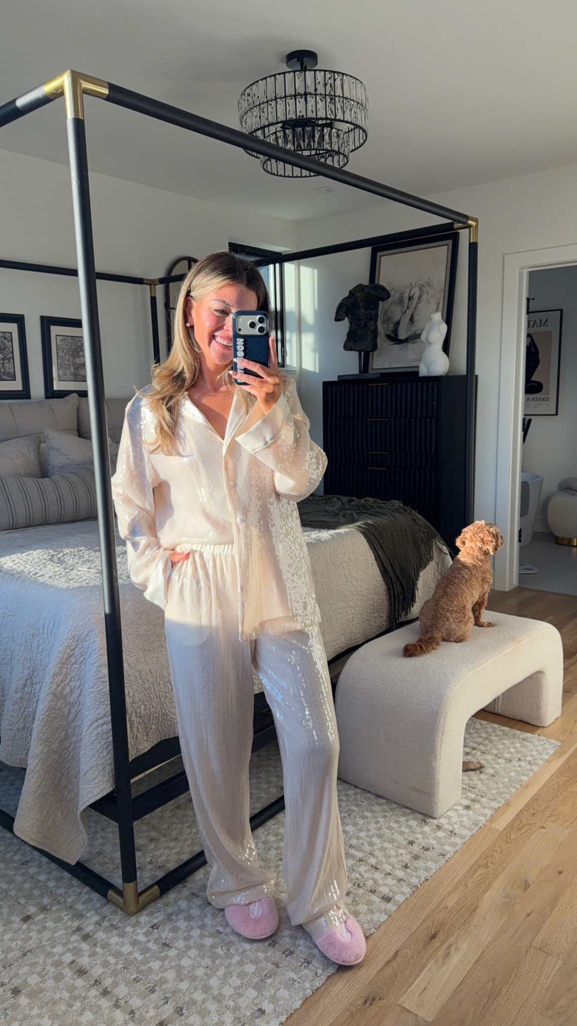 Sequin and satin button down long sleeve and pant sleep set 30% off for Black Friday! 

Wearing smalls and a long in pants 

Loungewear 
Gift guide 
Pajamas
Nighty
Sleep set
Sequin nighty
Lingerie

#LTKCyberWeek #LTKGiftGuide #LTKHoliday