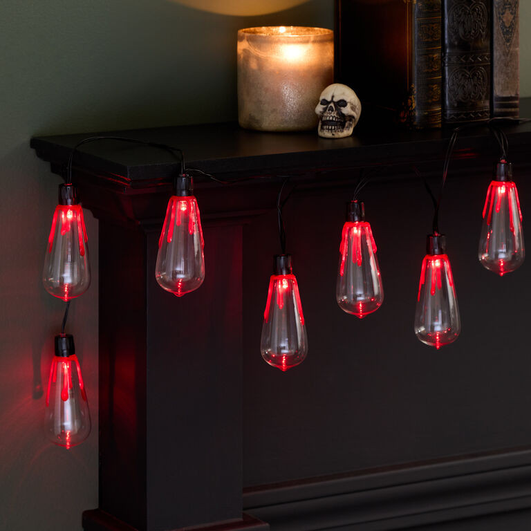 Red Bloody Bulb LED Battery Operated String Lights with Timer | World Market