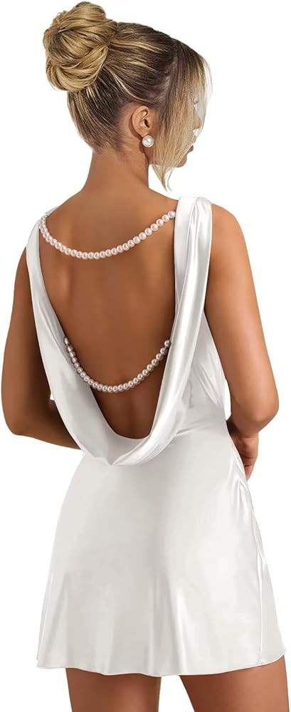 Satin Backless Homecoming Dresses 2026 with Pearls Short Prom Dress Formal Cocktail Party Gown | Amazon (US)