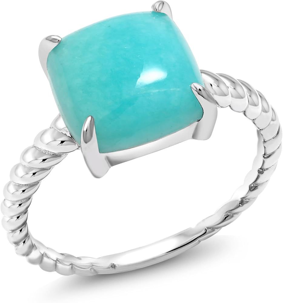 Gem Stone King 925 Sterling Silver Square Cabochon Sleeping Beauty Green Turquoise Women's Ring (Ava | Amazon (US)