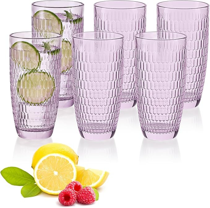 CREATIVELAND Highball Beverage Glasses Set of 6 Romantic Colored Thick & Heavy Base Big Capacity ... | Amazon (US)