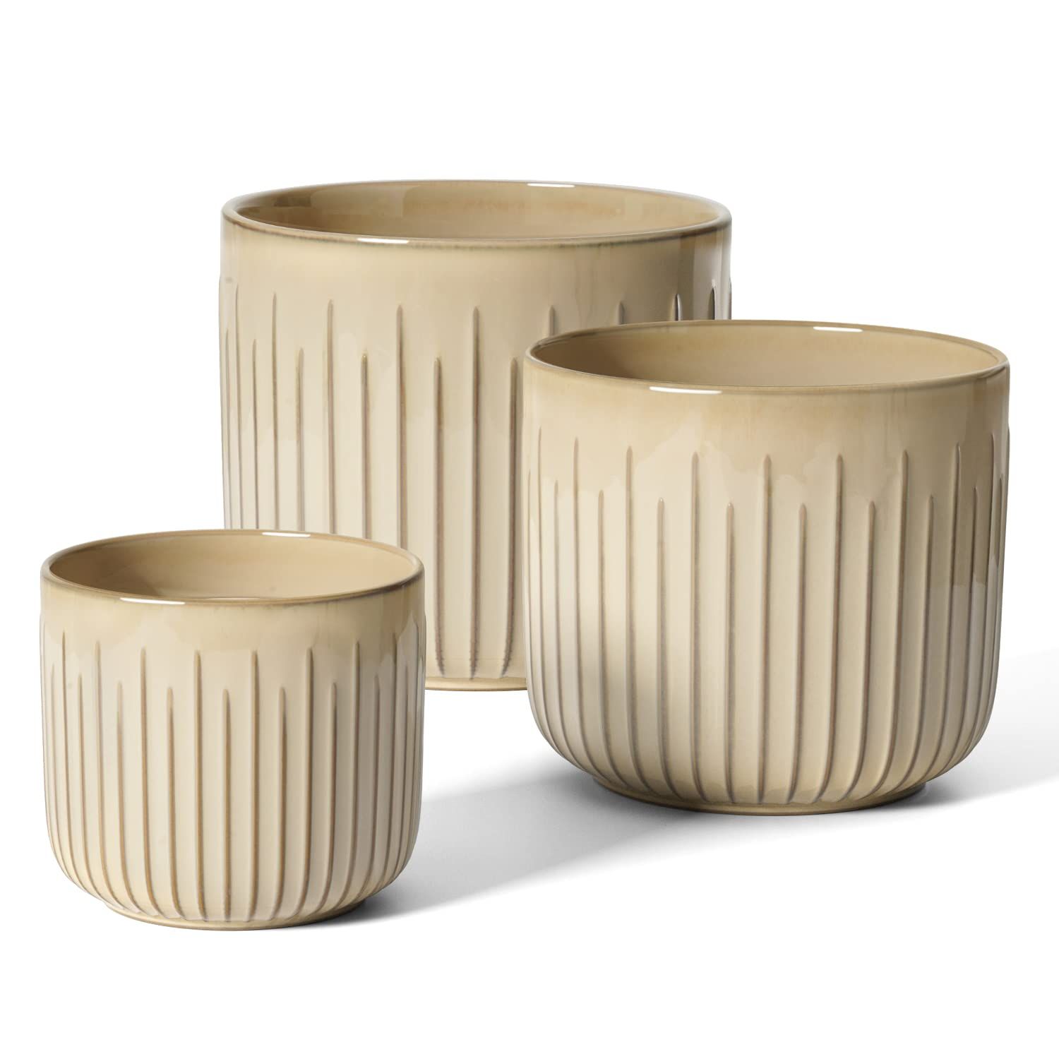 LE TAUCI Ceramic Planters, Set of 3 Plant Pots for Indoor Plants, 8.3+6.9+5.7 inch Flower Pots wi... | Amazon (US)