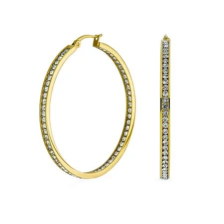 Round Channel Set CZ Inside Out Large Big Hoop Earrings for Women Silver Gold Tone Black Stainless S | Walmart (US)