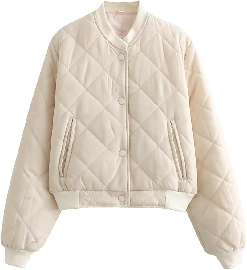 Wyeysyt Women's Cropped Puffer Jacket Bomber Quilted Lightweight Jacket Casual Button Down Varsit... | Amazon (US)