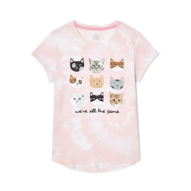 Wonder Nation Girls "All The Same Cats" Short Sleeve T-Shirt, Sizes 4-18 & Plus - Walmart.com | Walmart (US)