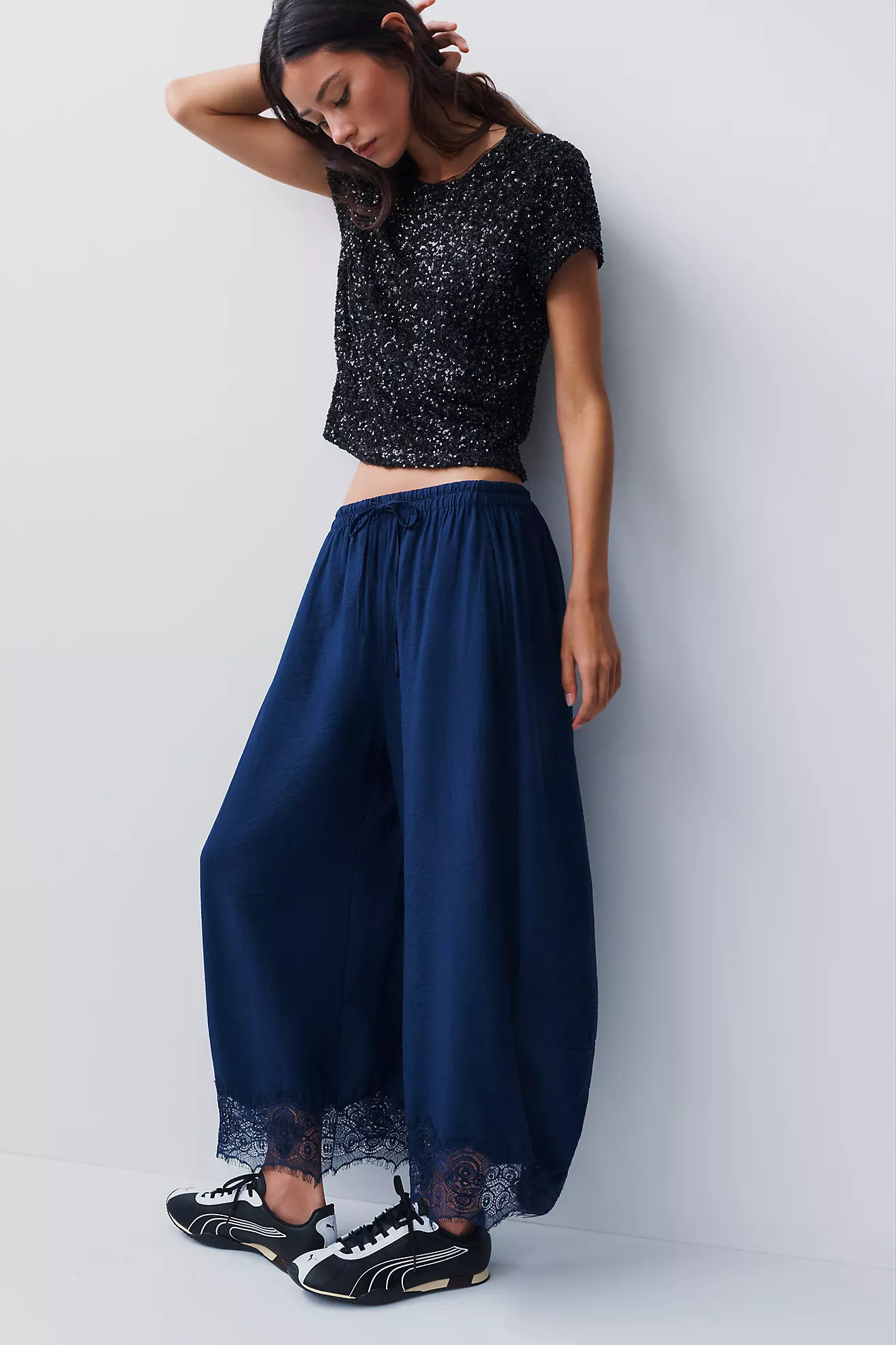 Reverie Lace-Trim Tapered Pants | Anthropologie (US)