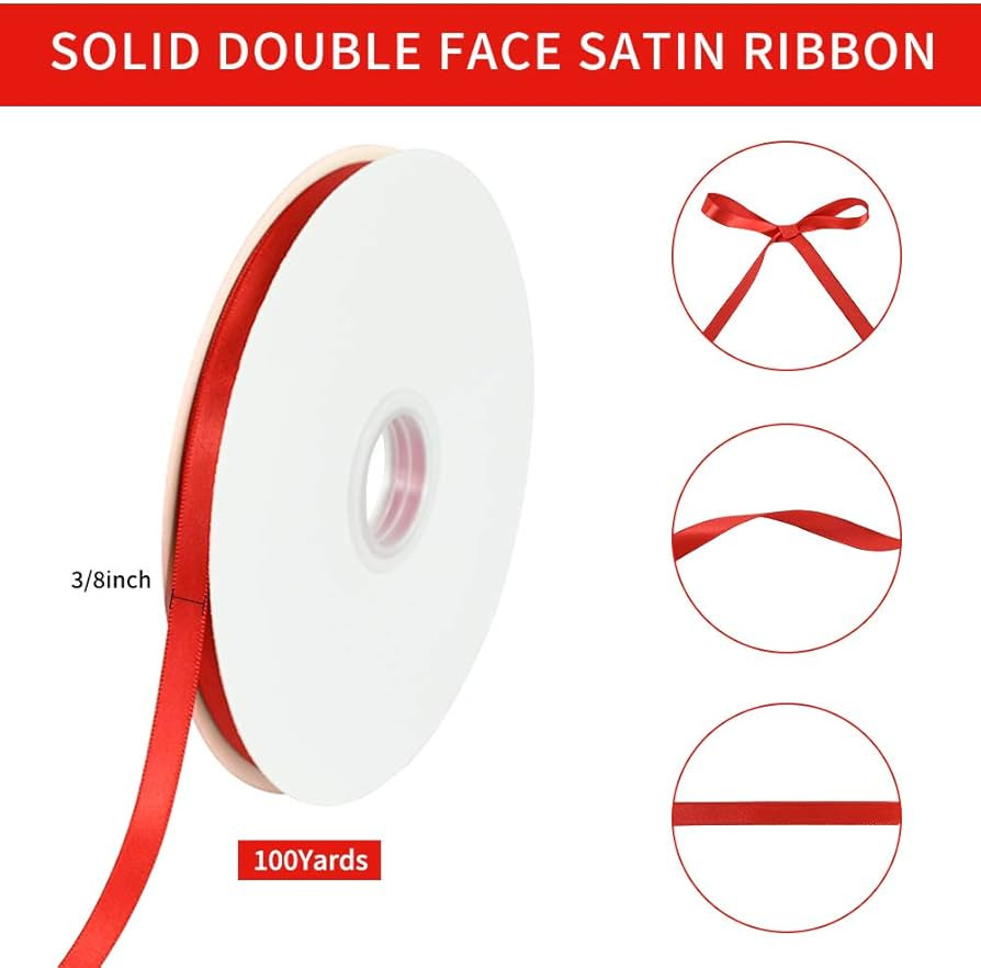 TONIFUL 3/8 Inch x 100yds Red Satin Ribbon Thin Solid Fabric Ribbons Roll for Gift Wrapping Invit... | Amazon (CA)