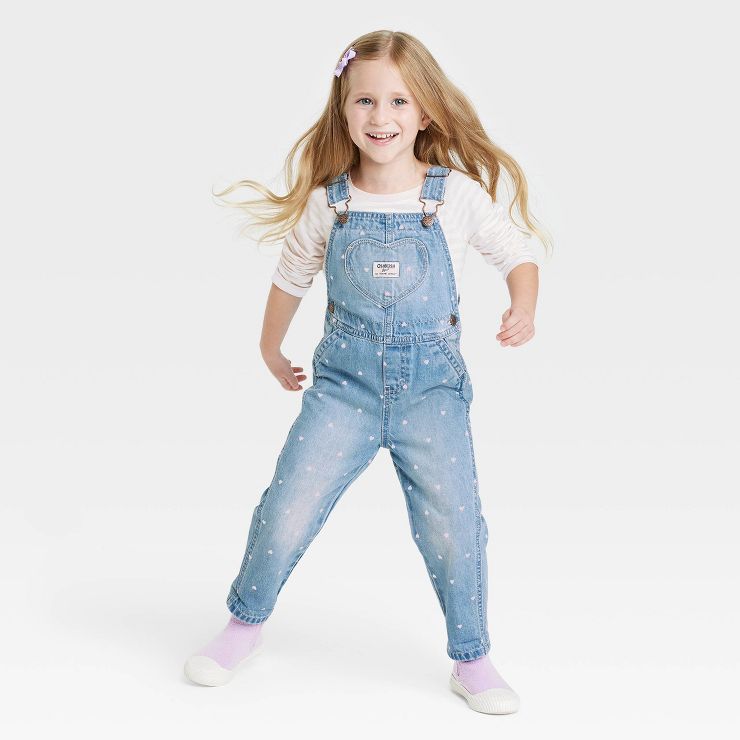 OshKosh B'gosh Toddler Girls' Heart Denim Overalls - Light Blue | Target